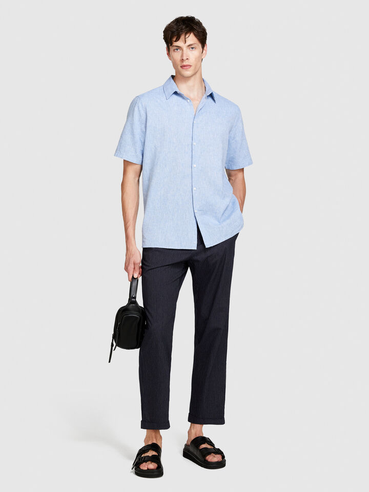 Short sleeve shirt in linen blend - men's regular fit shirts - Light Blue | Sisley image number 1